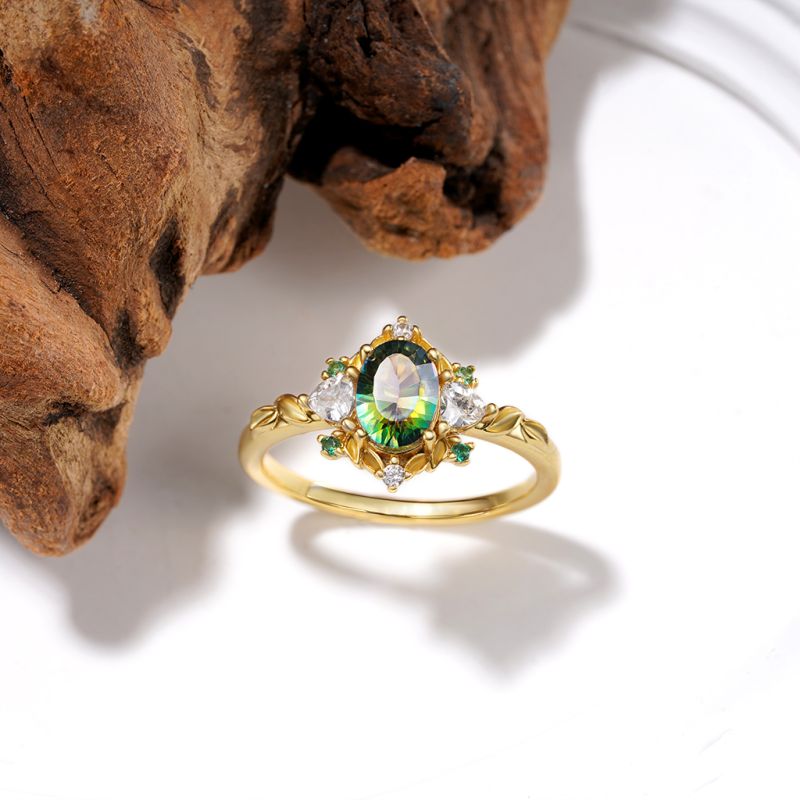 Gold Leaf Teal Diamond Ring