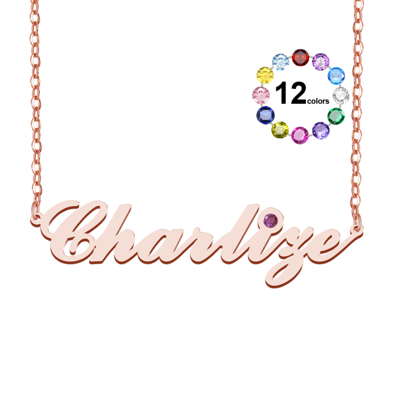 Elegance Name Necklace with Birthstone