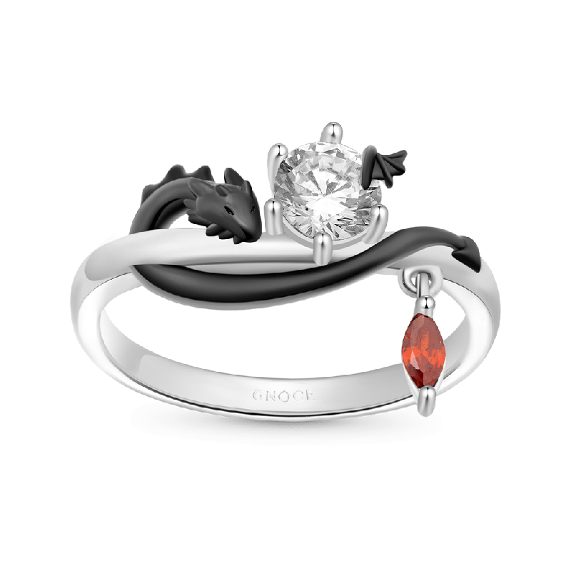 Black Dragon White Diamond Ring
