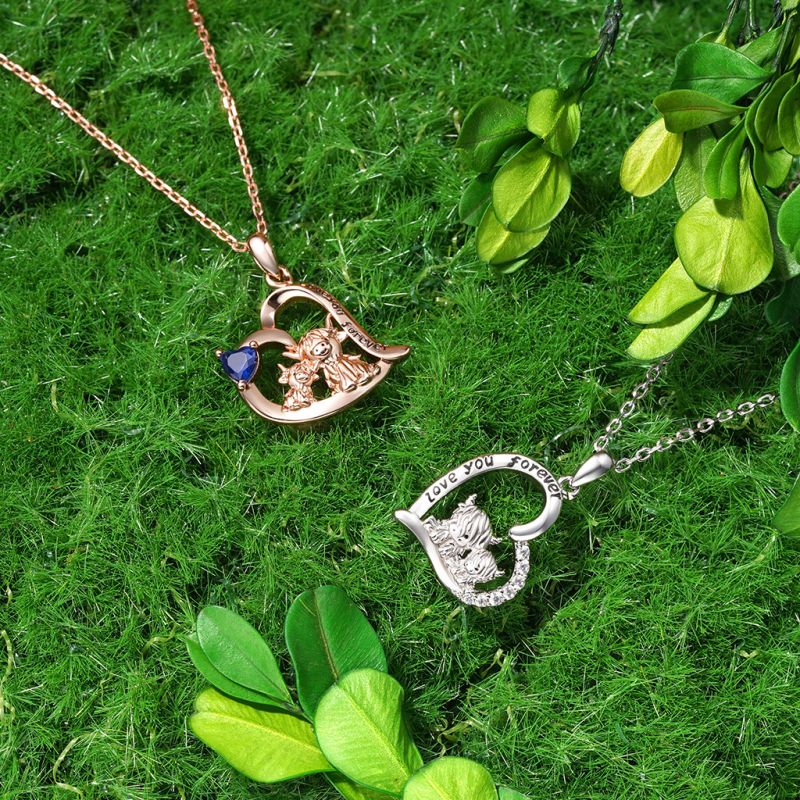 Highland Cow Heart Birthstone Necklace