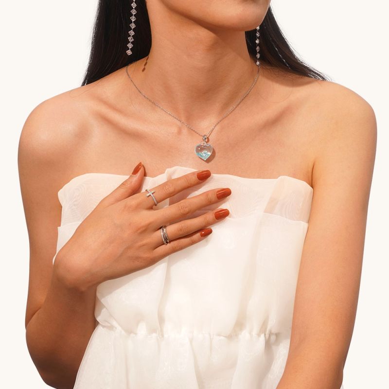 Blue Glitter Heart Necklace