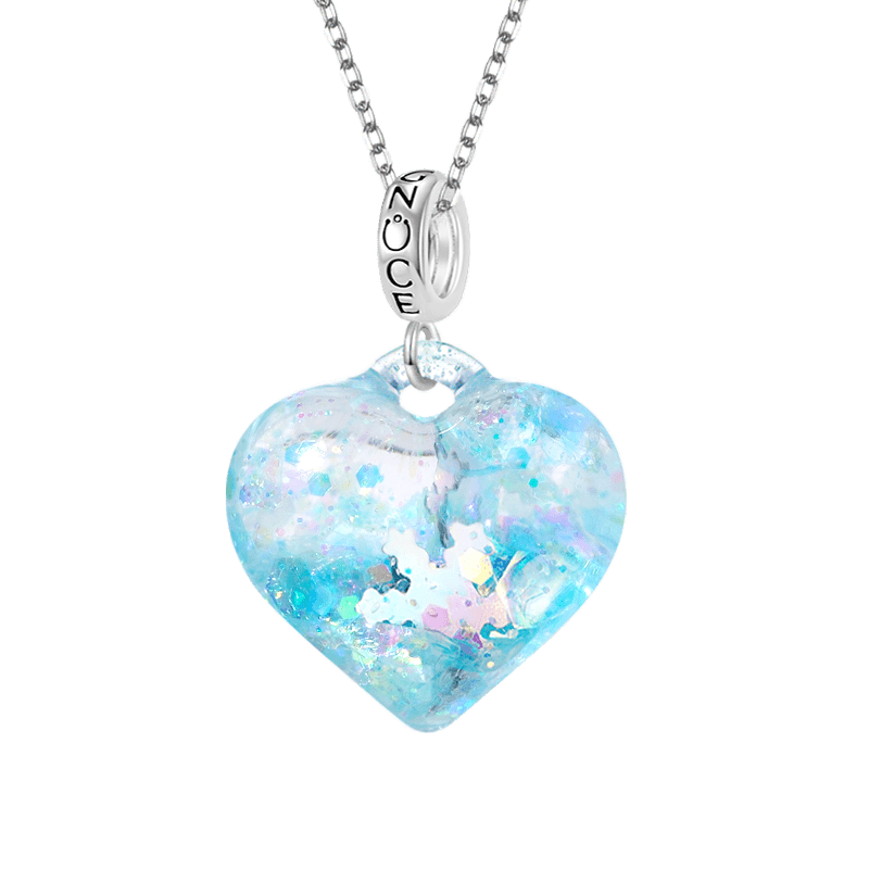 Blue Glitter Heart Necklace