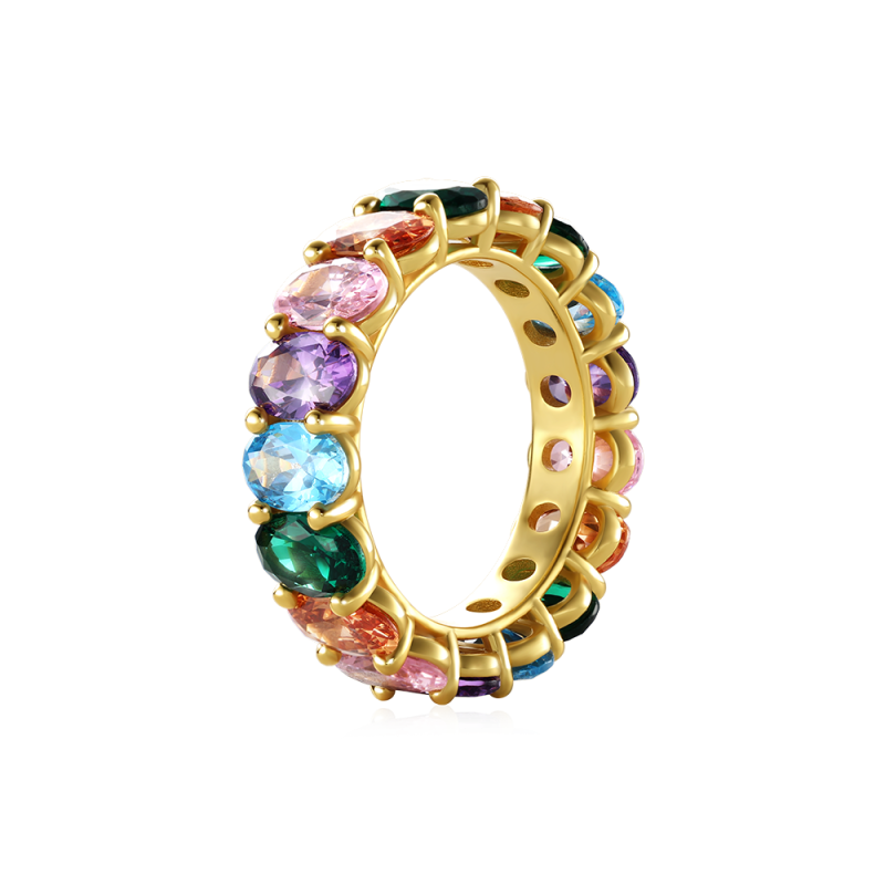 Rainbow Oval-cut Band Ring