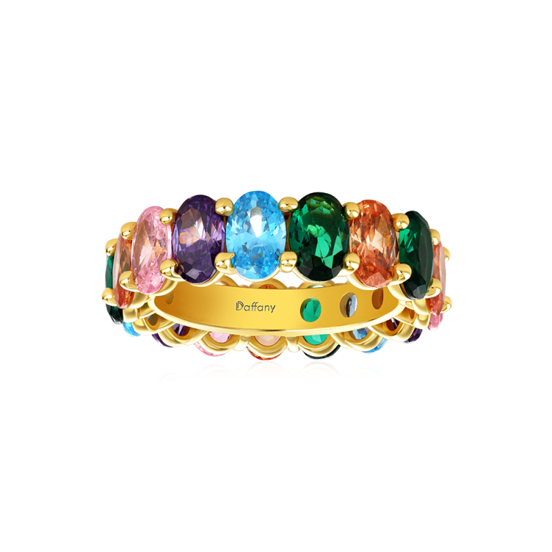 Rainbow Oval-cut Band Ring