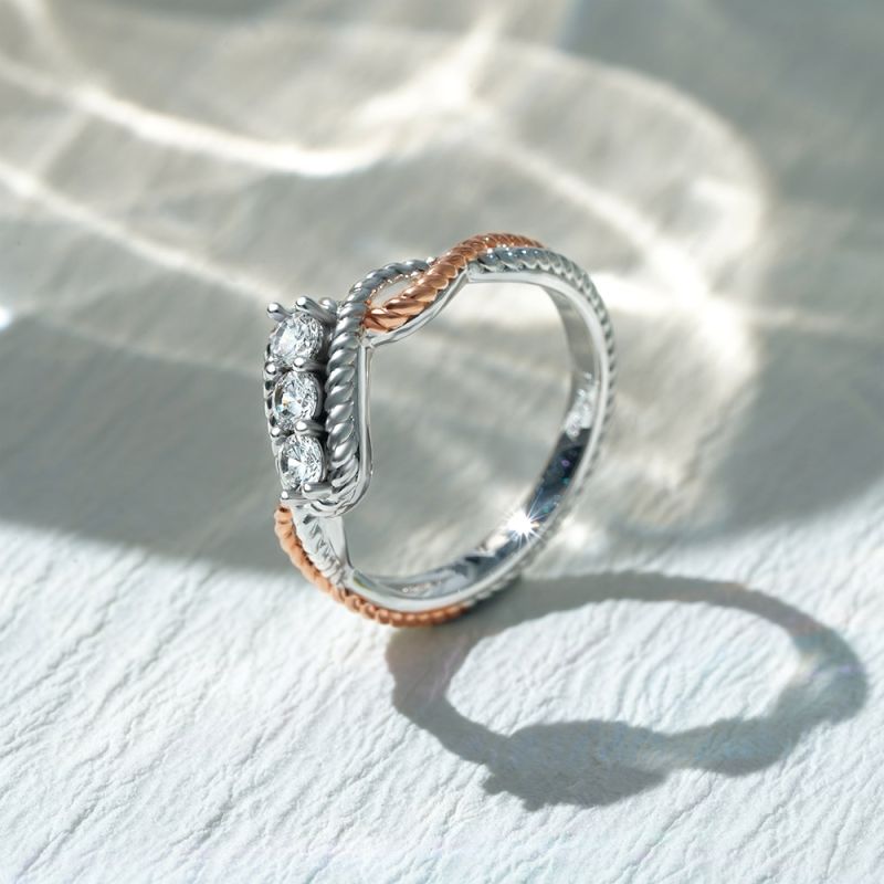 Three Stone Twisted Infinity Ring