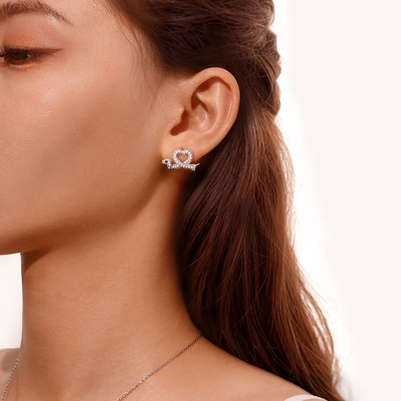 Dachshund Heart Diamond Stud Earrings