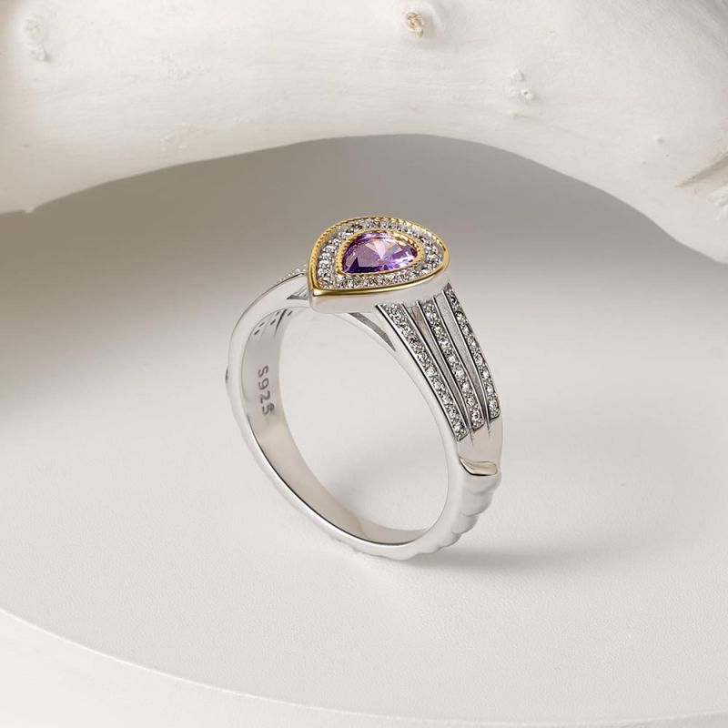 Amethyst Double Pear Halo Split Shank Ring