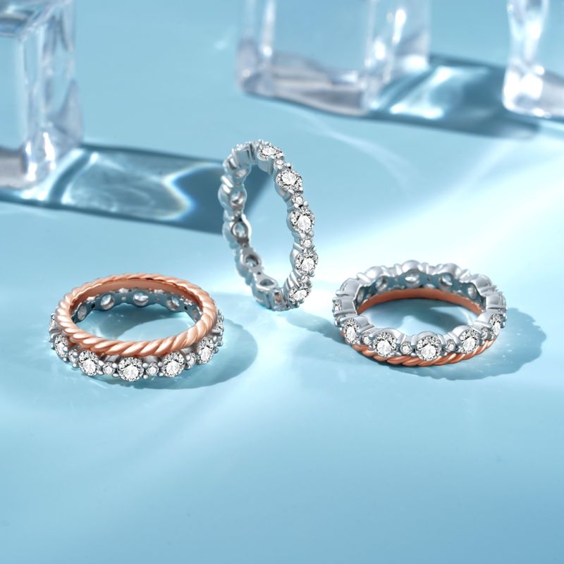 Stackable Two-tone Paved Trio Ring Set