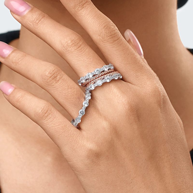 Stackable Two-tone Paved Trio Ring Set