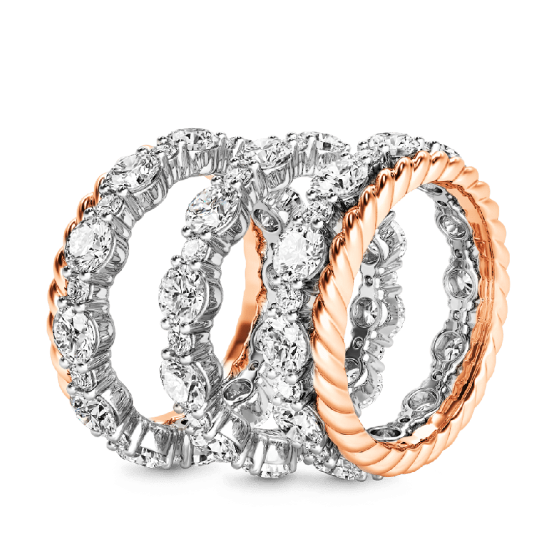 Stackable Two-tone Paved Trio Ring Set