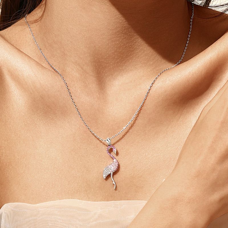 Gradient Pink Flamingo Pave Necklace