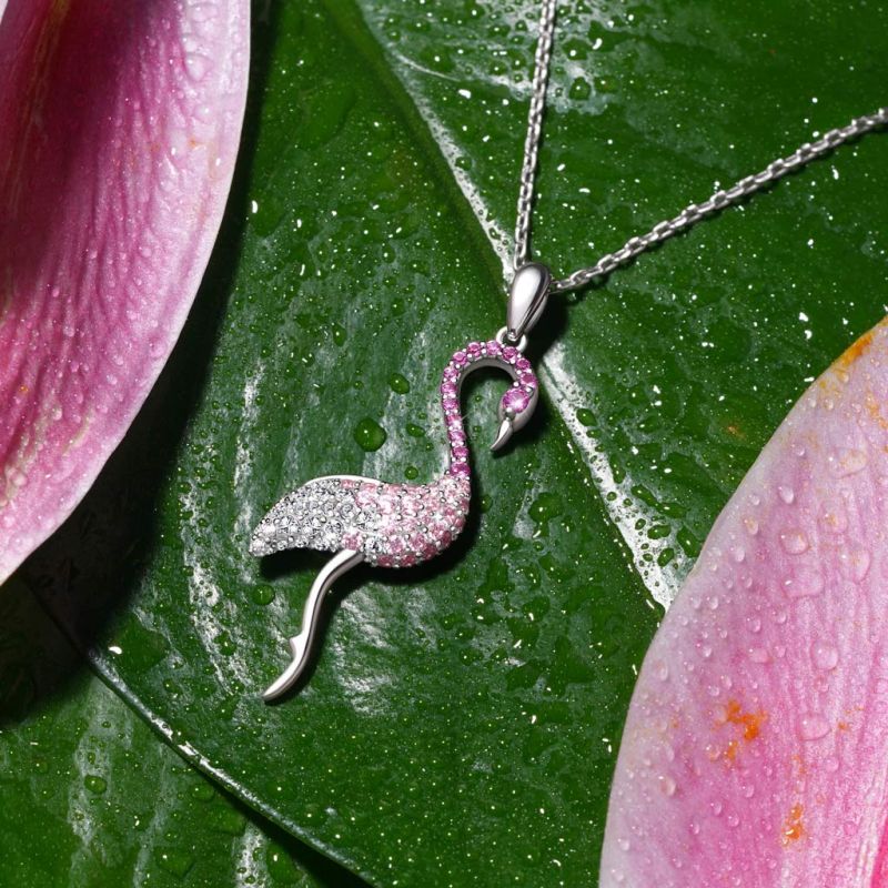 Gradient Pink Flamingo Pave Necklace