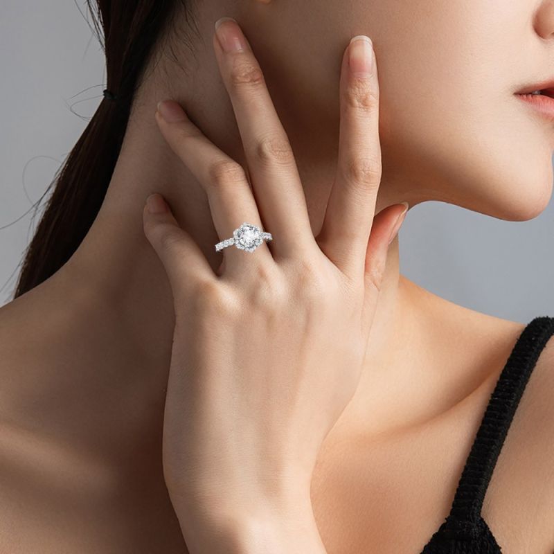 Round Cut Cluster Engagement Ring