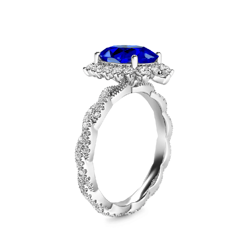Sapphire Cluster Halo Twisted Ring