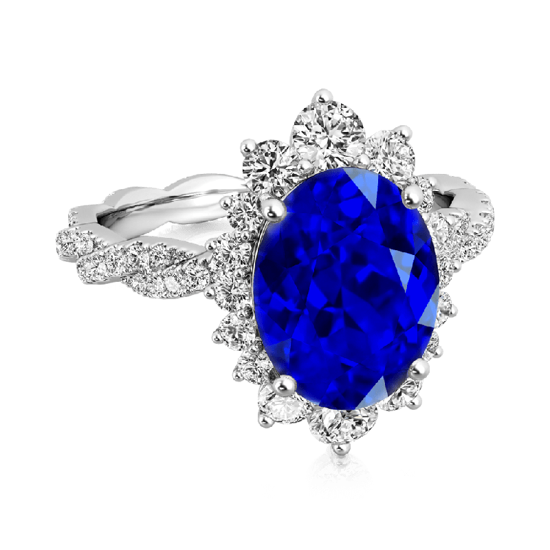 Sapphire Cluster Halo Twisted Ring
