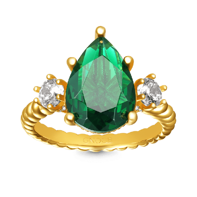 Pear-cut Emerald Three-stone Ring