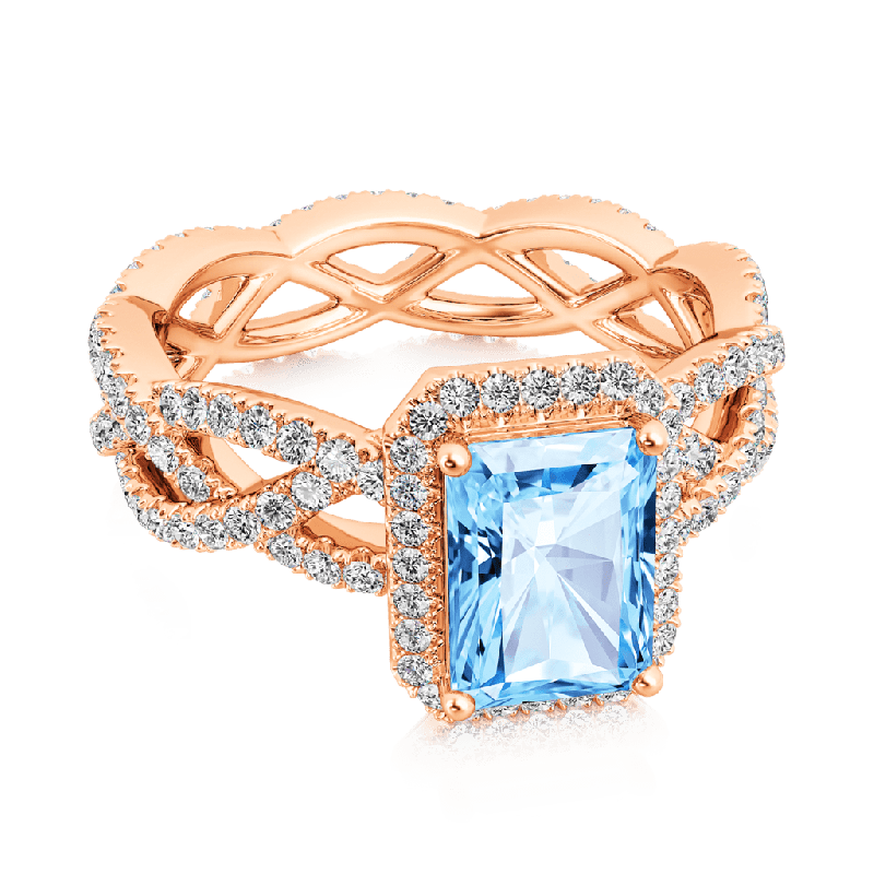 Radiant-cut Halo Crossover Ring