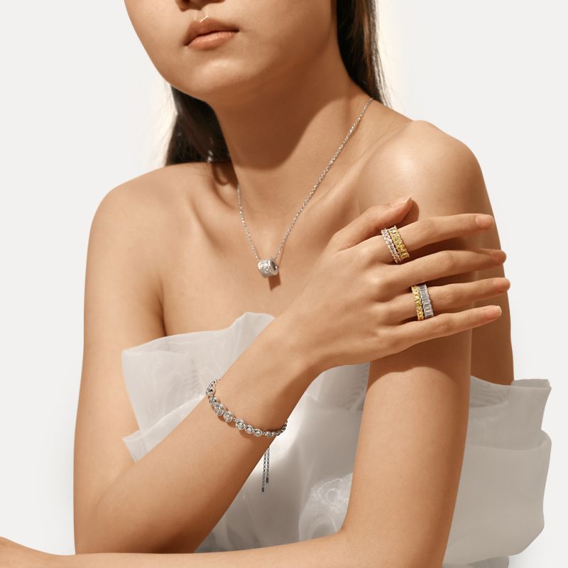 White Topaz Baguette Cut Band Ring