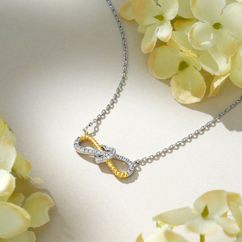 Two-tone Infinity & Heart Twisted Rope Necklace