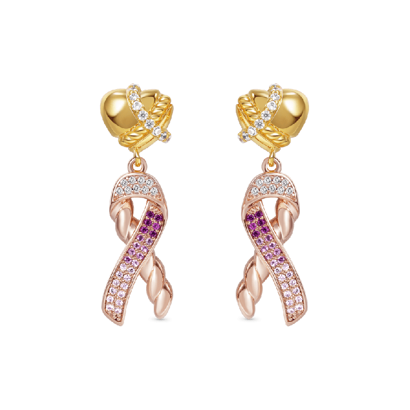 Love Heart & Ribbon Symbol Drop Earrings