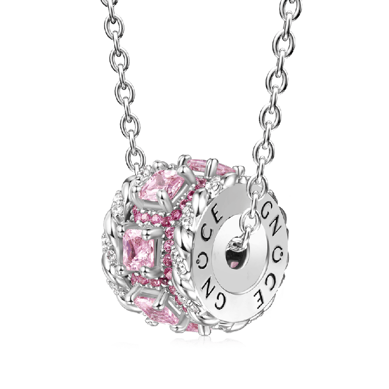 Pink Stones Twisted Rope Drum Necklace