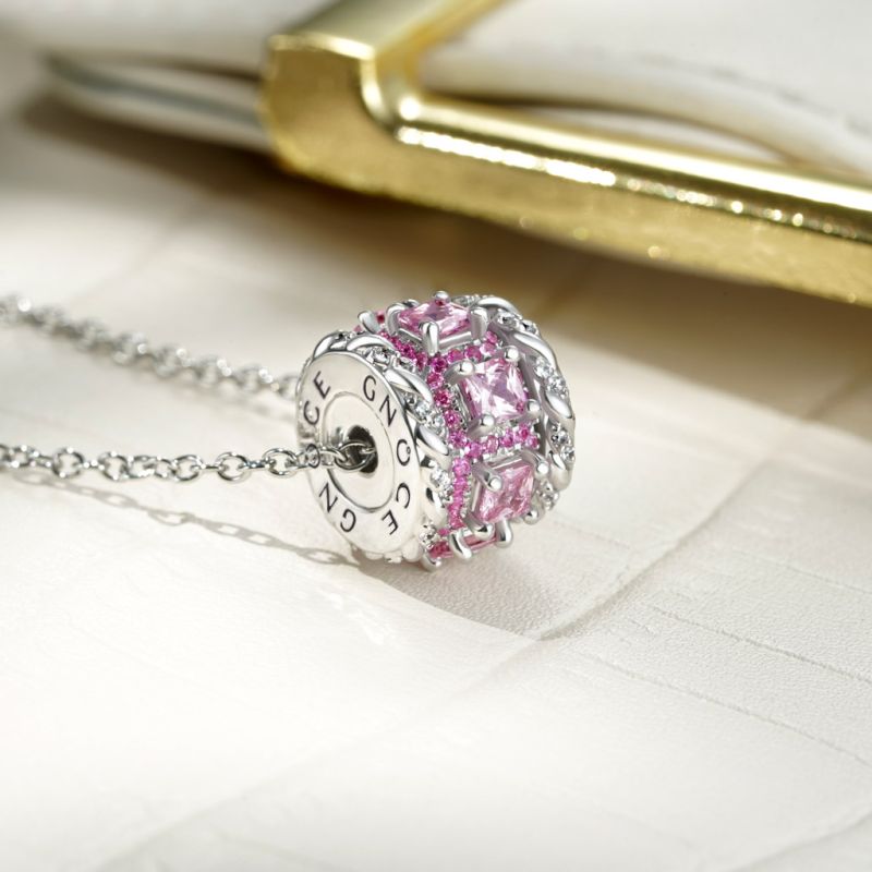 Pink Stones Twisted Rope Drum Necklace