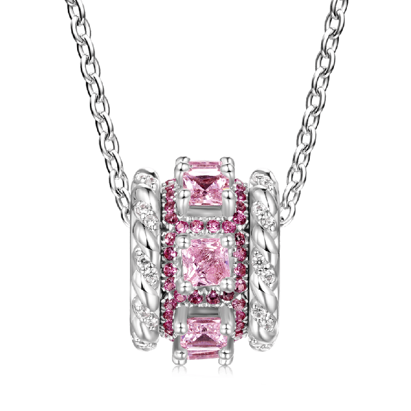 Pink Stones Twisted Rope Drum Necklace