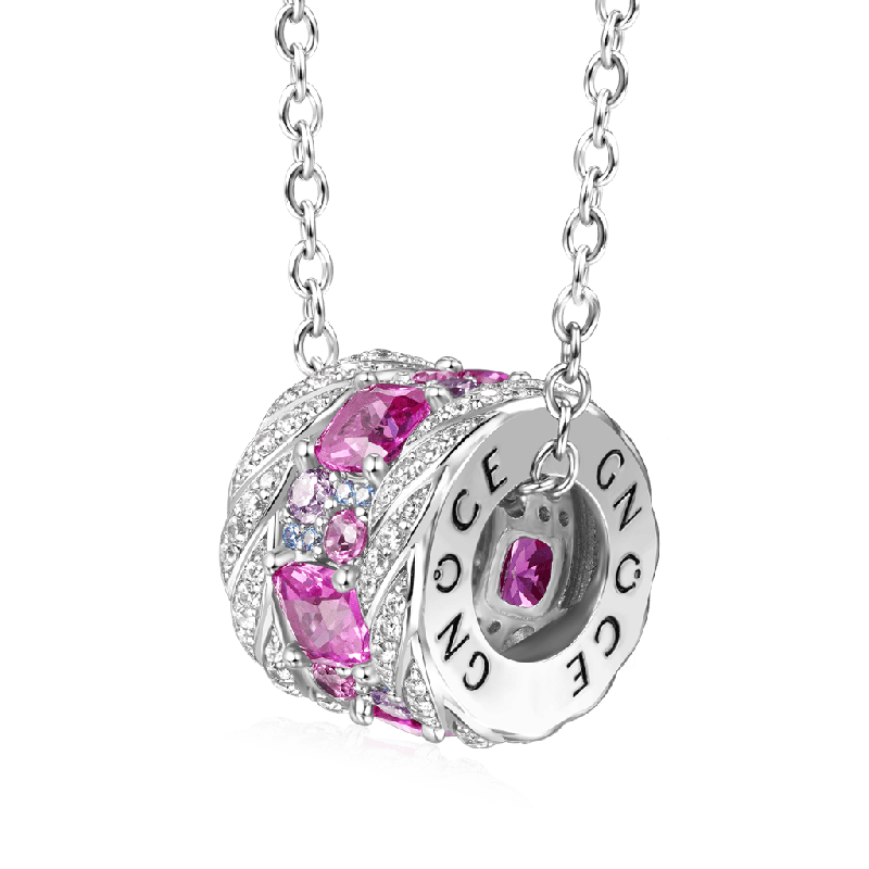 Fuchsia Gems Twisted Rope Drum Necklace