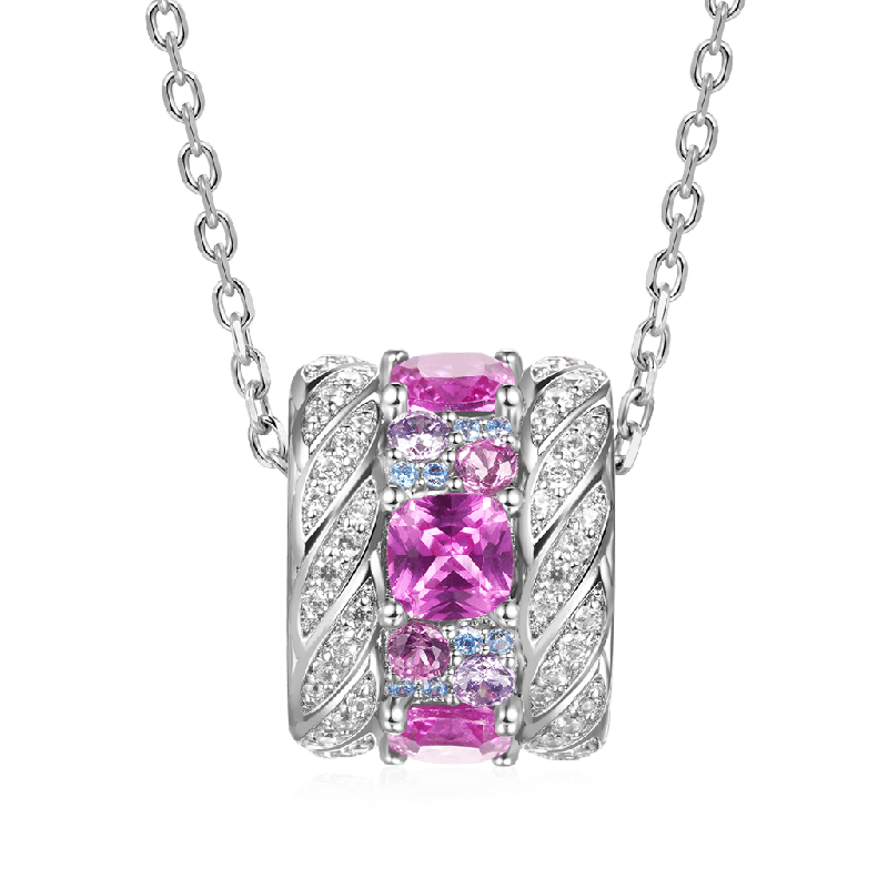Fuchsia Gems Twisted Rope Drum Necklace