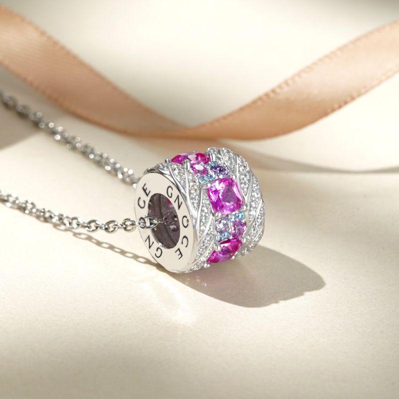 Fuchsia Gems Twisted Rope Drum Necklace