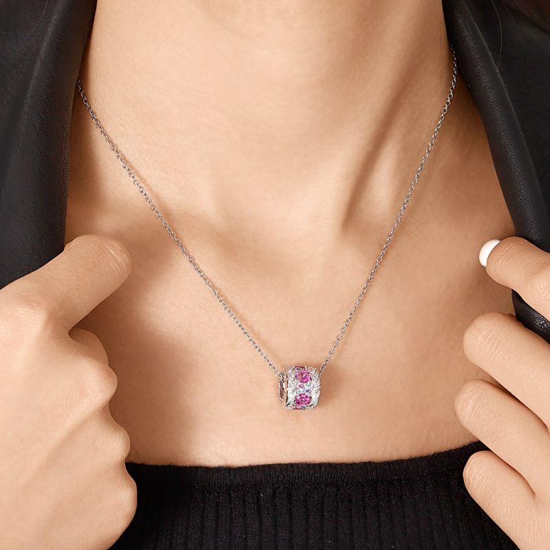 Fuchsia Gems Twisted Rope Drum Necklace