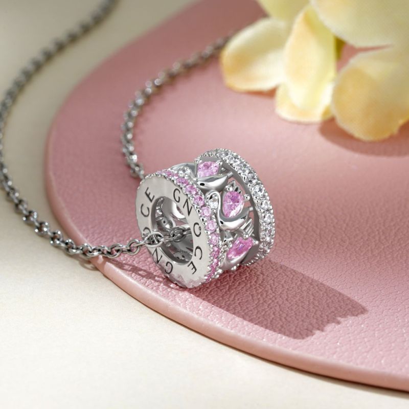 Pink Swan Drum Pendant Necklace
