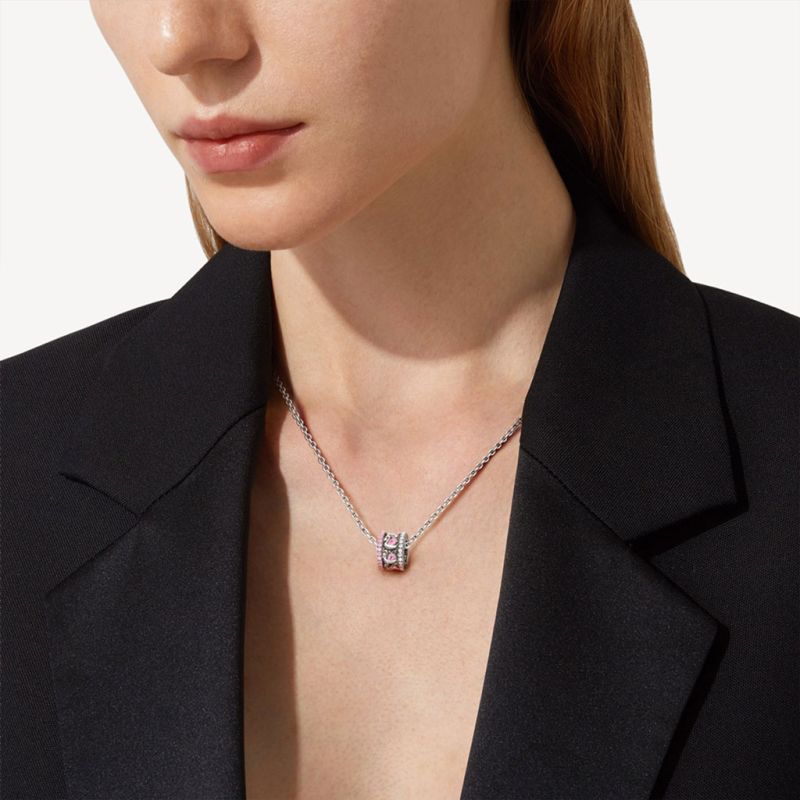 Pink Swan Drum Pendant Necklace