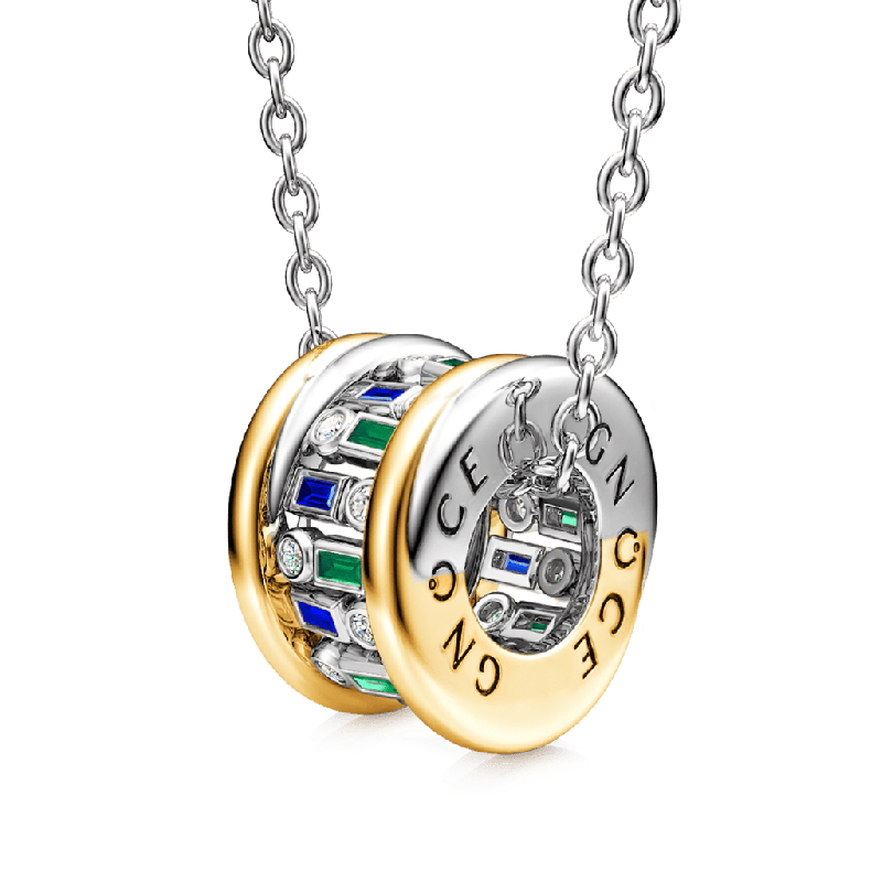 Alternating Blue & Green Emerald Cut Drum Necklace