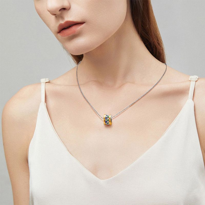 Alternating Blue & Green Emerald Cut Drum Necklace