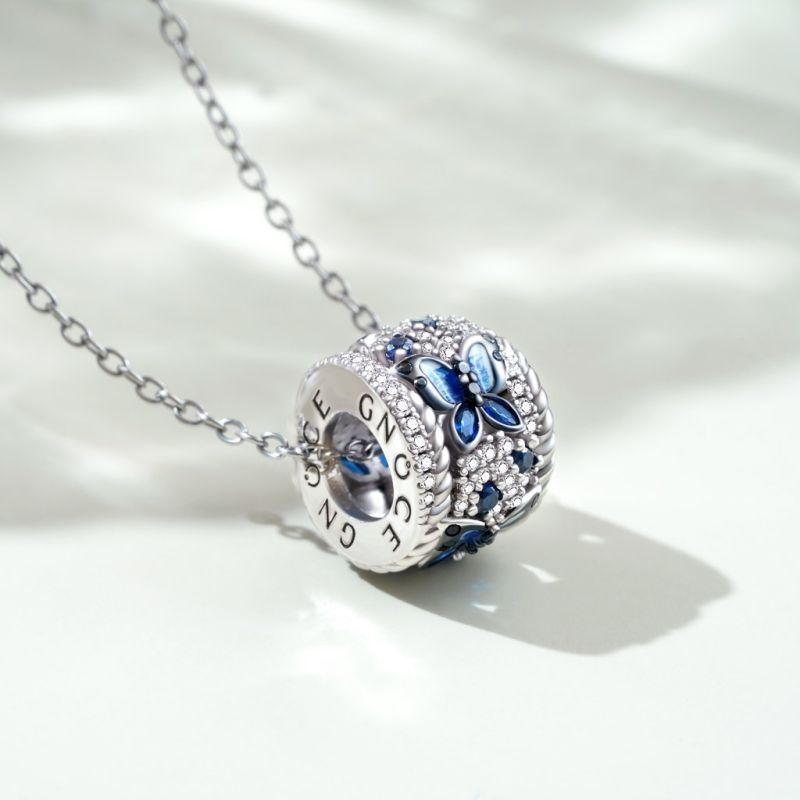 Blue Butterfly Drum Pendant Necklace