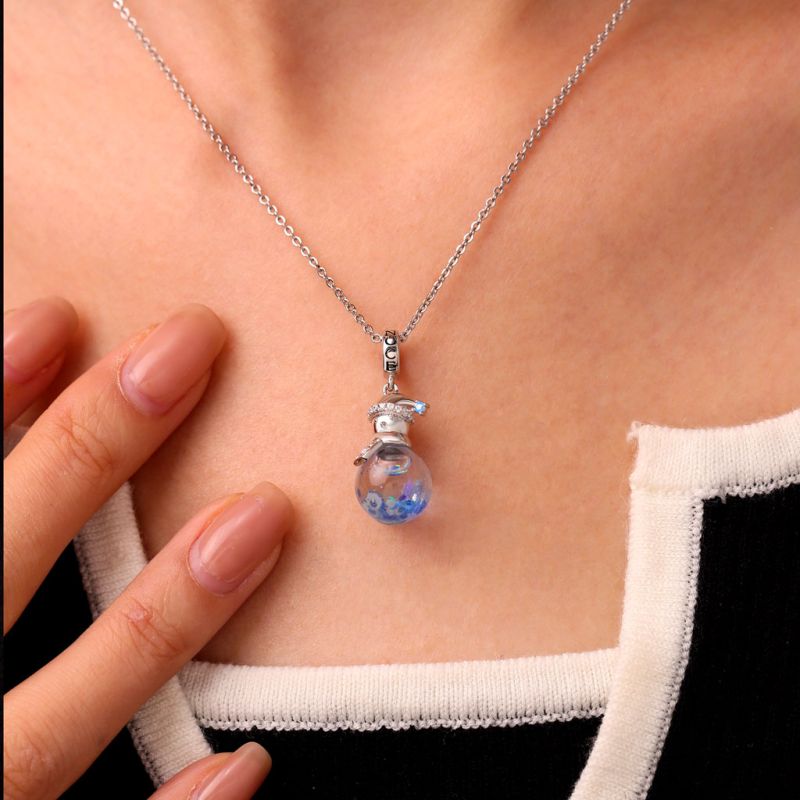 Blue Glitter Quicksand Snowman Pendant