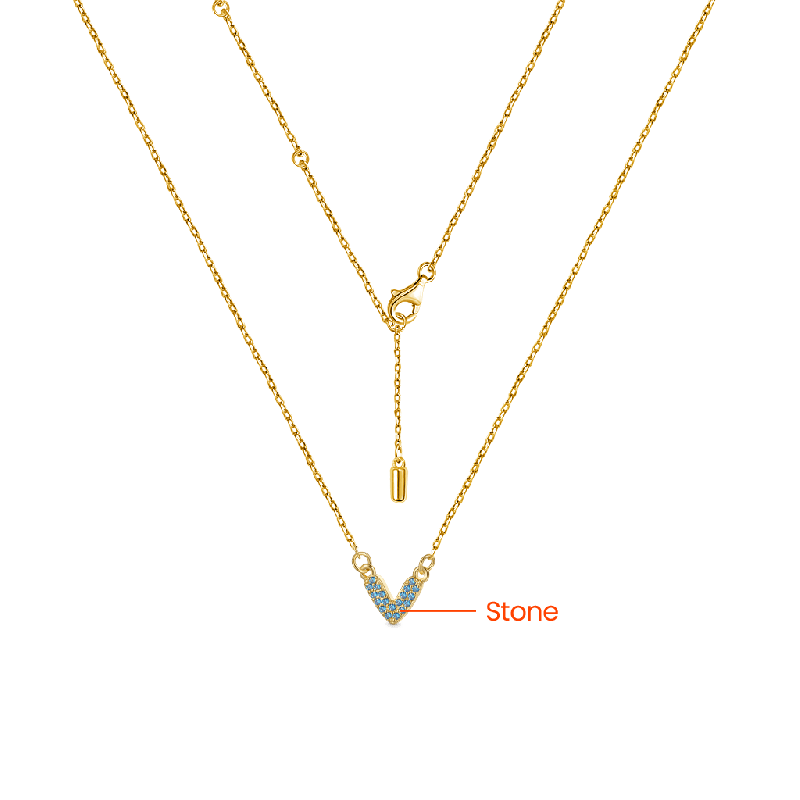 18K Gold Plated V CZ Necklace