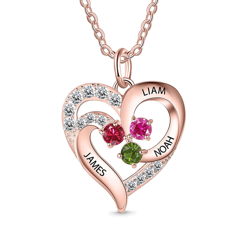 Diamonds Heart Necklace with Birthstones