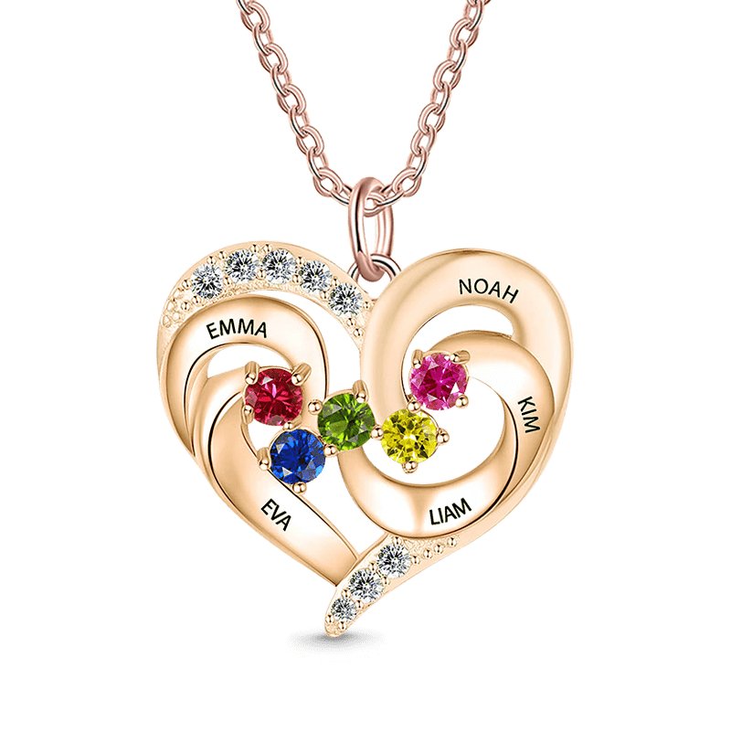 Diamonds Heart Necklace with Birthstones