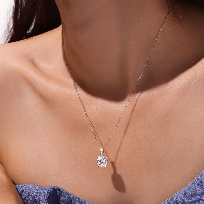 Cushion Halo VVS Moissanite Necklace