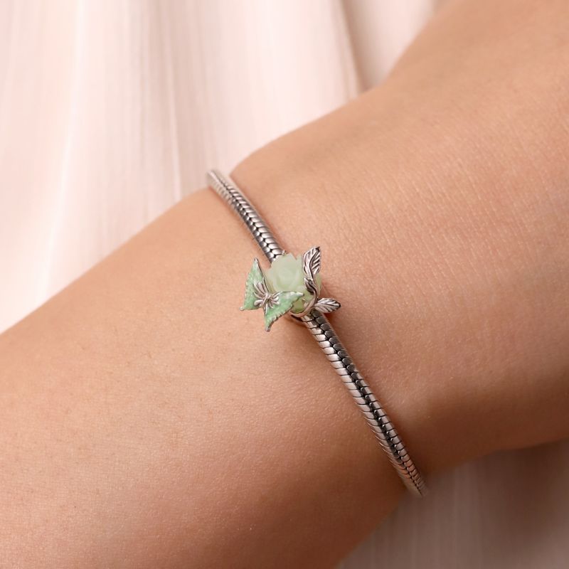 Spring Green Rose Butterfly Charm