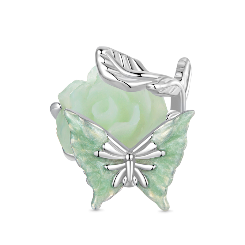 Spring Green Rose Butterfly Charm