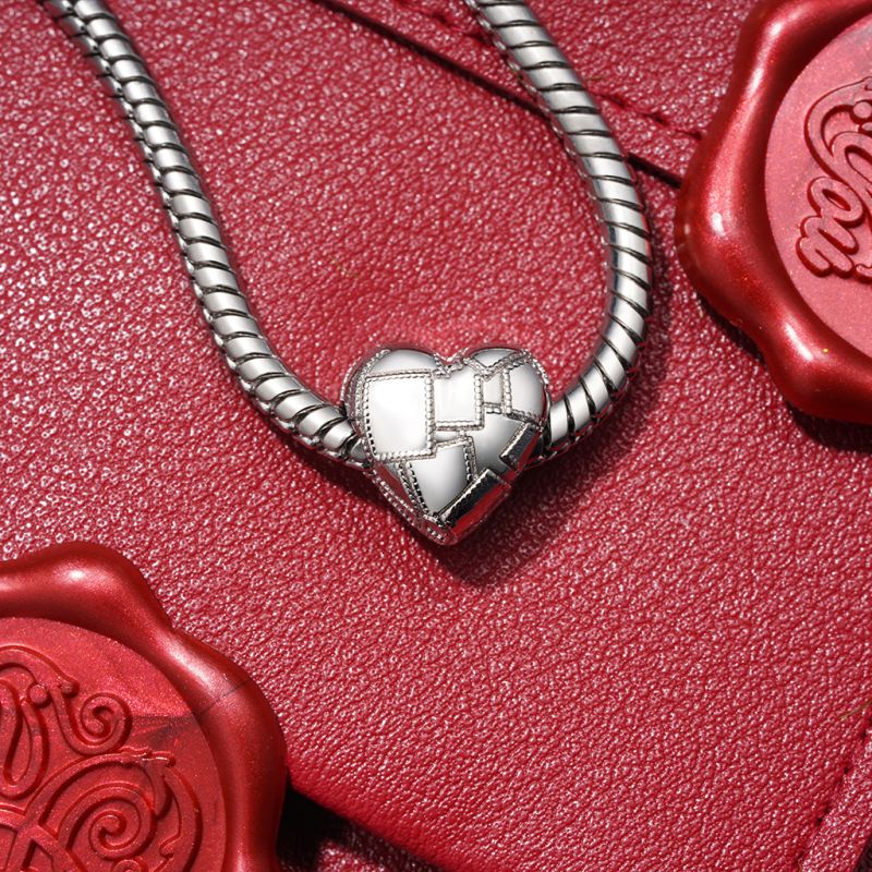 Metallic Silver Texture Heart Charm