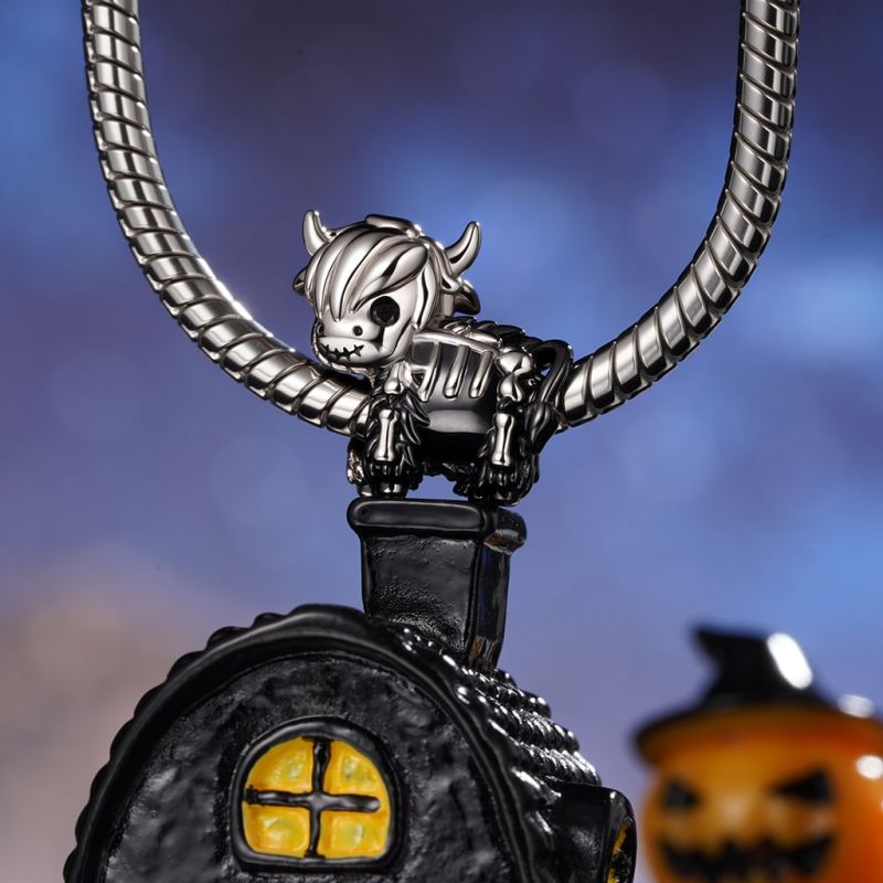 Skeleton Highland Cow Charm