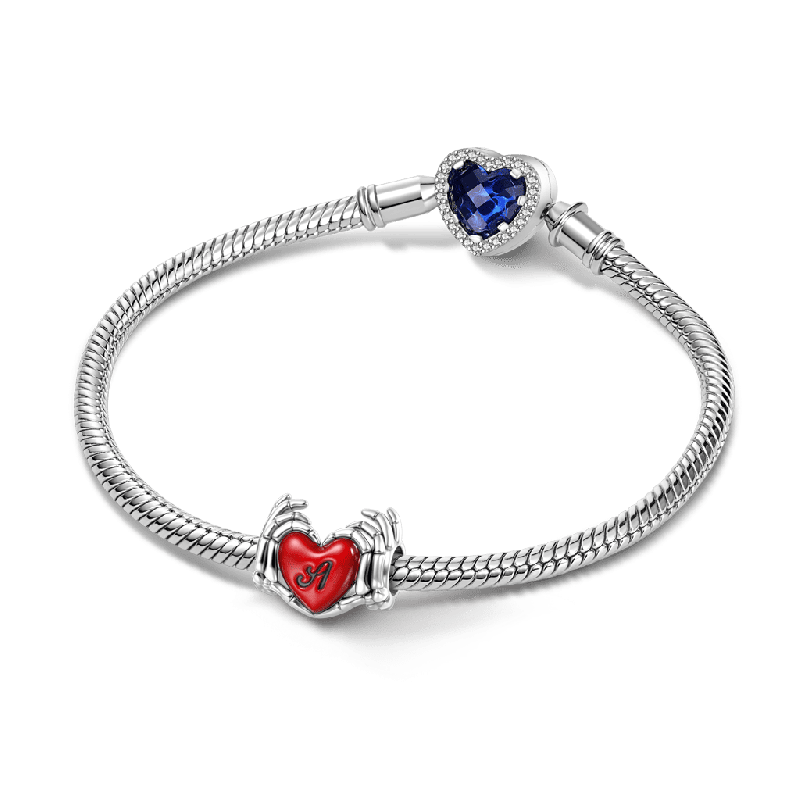 Skull Hand Heart Letter Charm