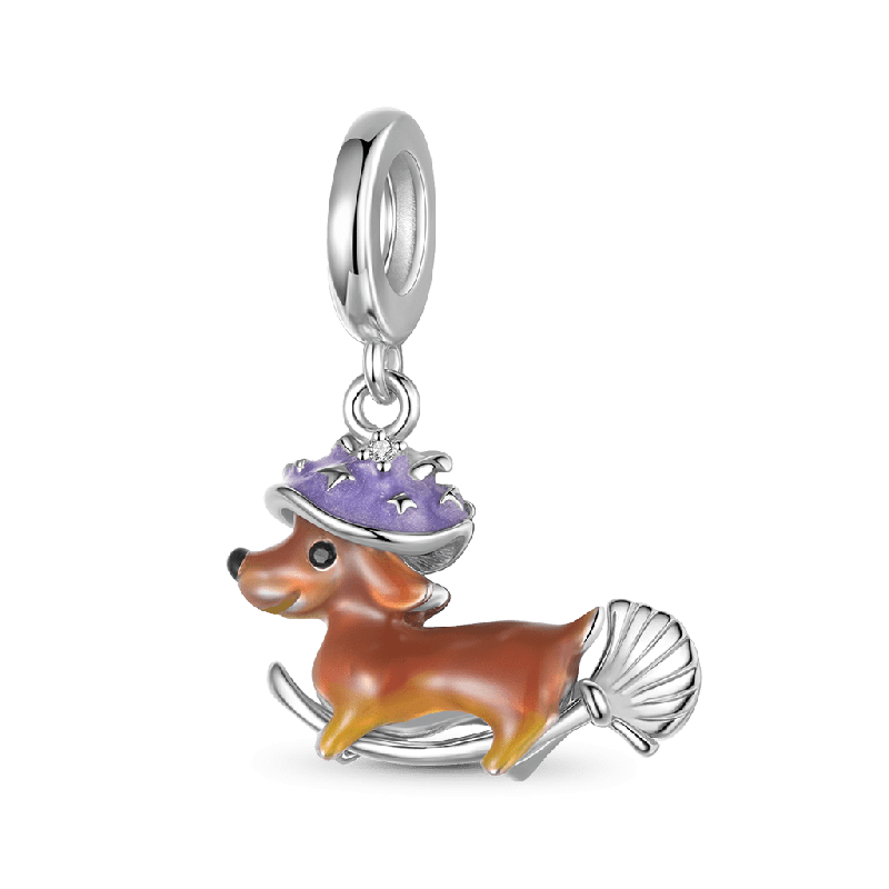 Dachshund Riding Broom Pendant