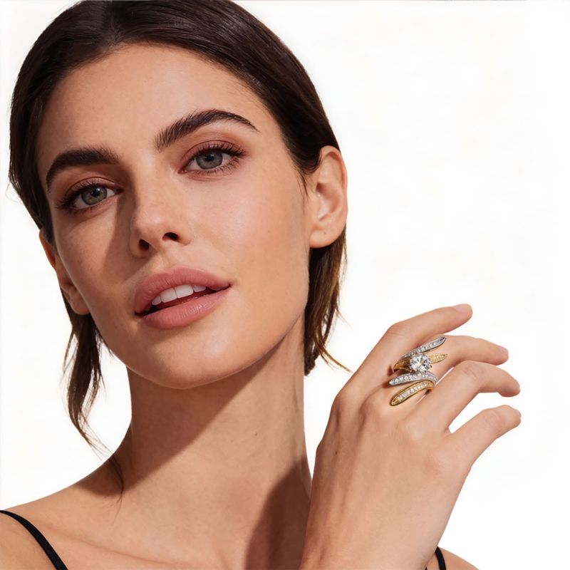 Two-Tone Intertwined Round-Cut Ring