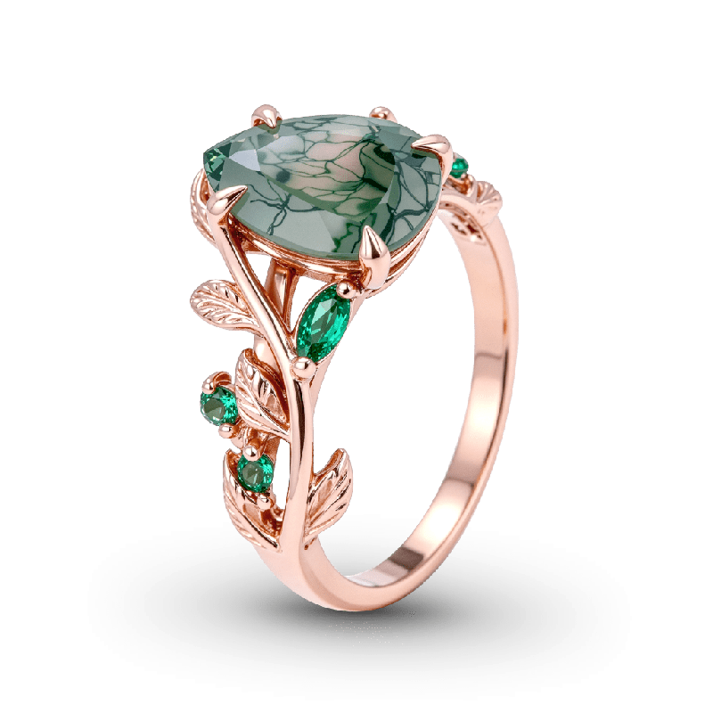 Moss Agate Pear-cut Promise Ring