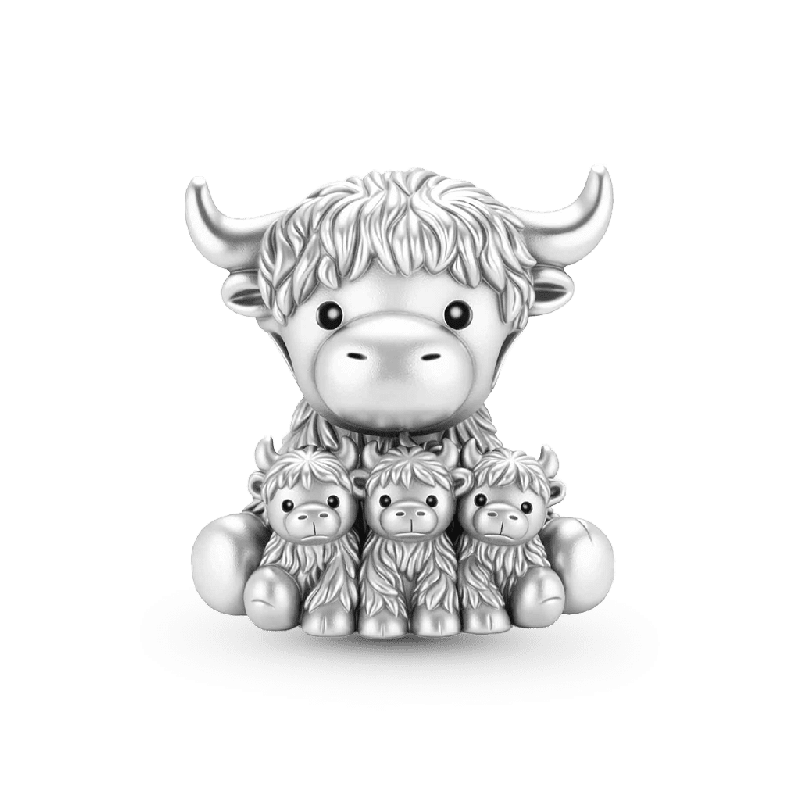 Highland Cow with Three Babies Charm
